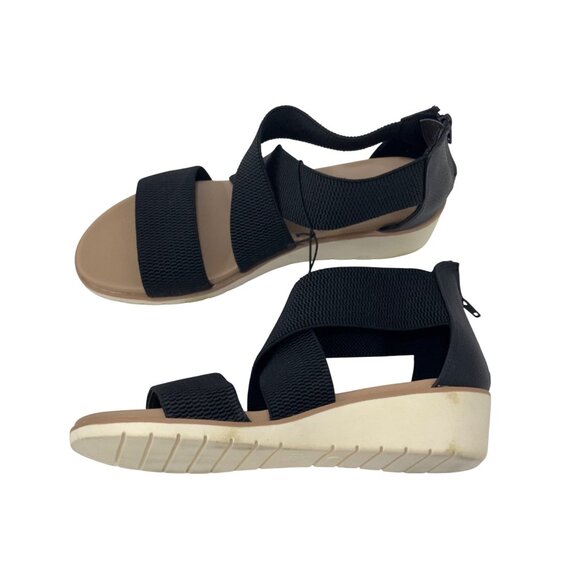 MIA Black Elastic Cross Strappy Wedge Sandals Back Zipper Closure Women Size 9 - Picture 8 of 14